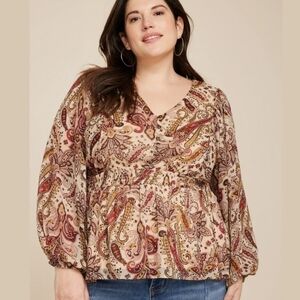 Maurice’s Paisley Smocked Peplum Blouse Plus Size 3X
